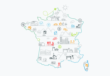 Carte de France avec des pictogrammes